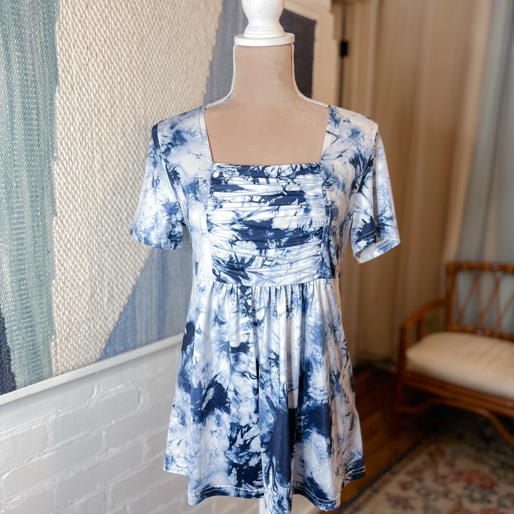 Yes to Fashion Blue Tie-Dye Fit and Flare Top